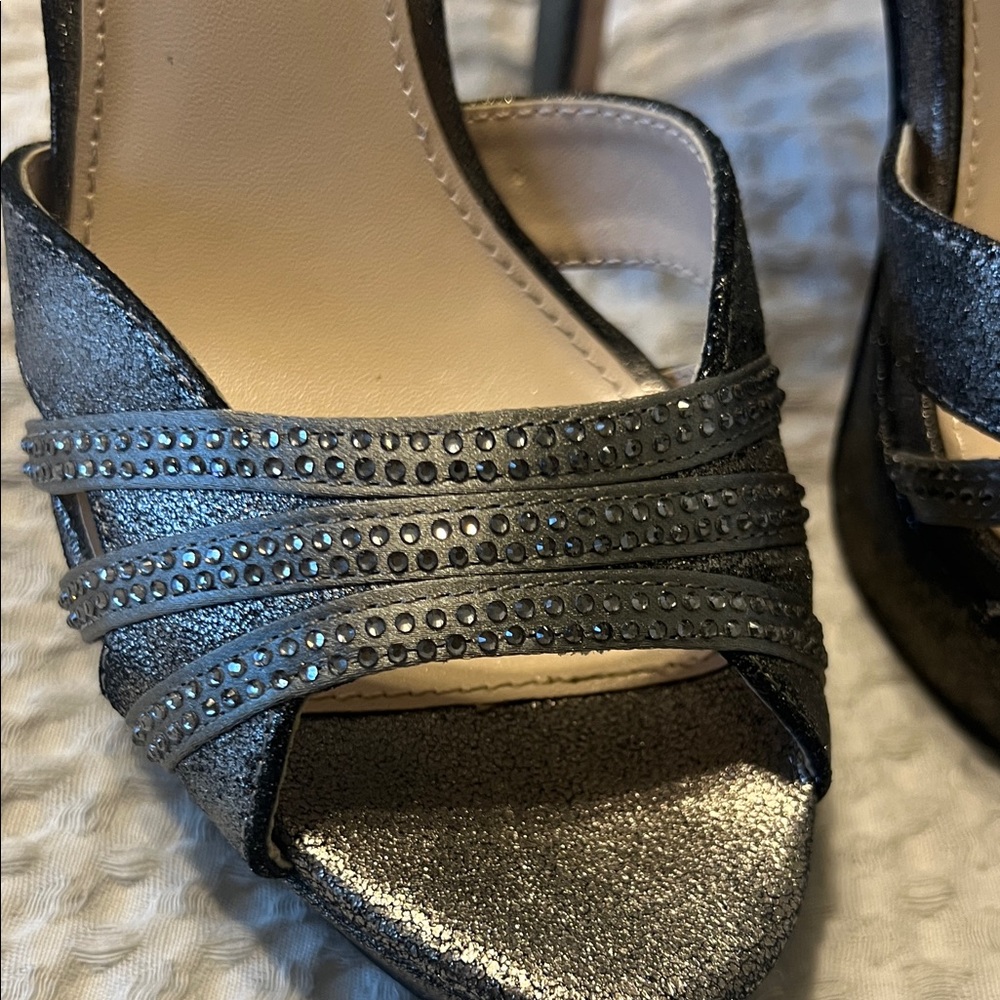 Pelle Moda Metallic Black Strappy Heels - Picture 3 of 9